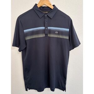 TravisMathew Mens Navy Blue Striped Performance Golf Polo Shirt Size Medium